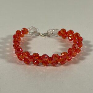 Red Faceted Acrylic Bead Bracelet with Cross Weave Pattern NWT
